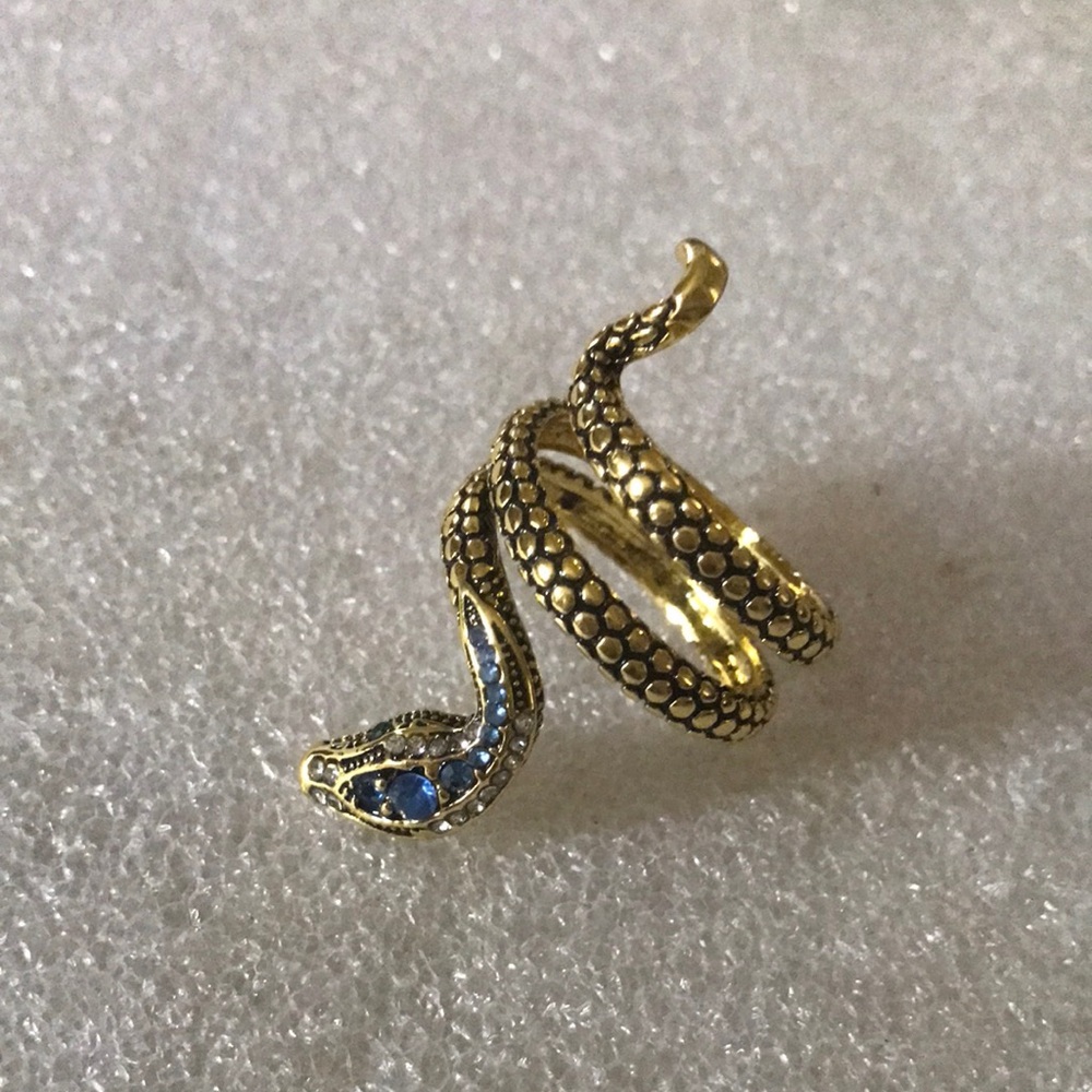Gold Snake Wrap Ring with Blue Accents
